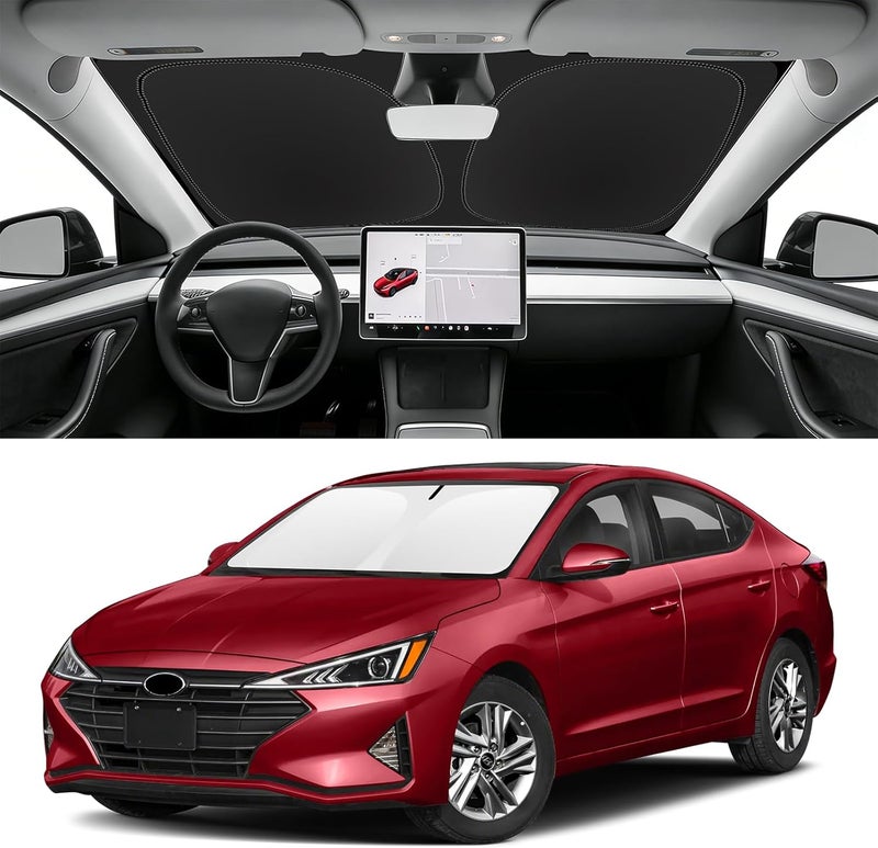 SLOGENTO Custom Fit Windshield Sun Shade for Hyundai Elantra 2017-2020, Blocks UV & Heat, Front Window Sunshade, Easy Fold & Store - Image 1